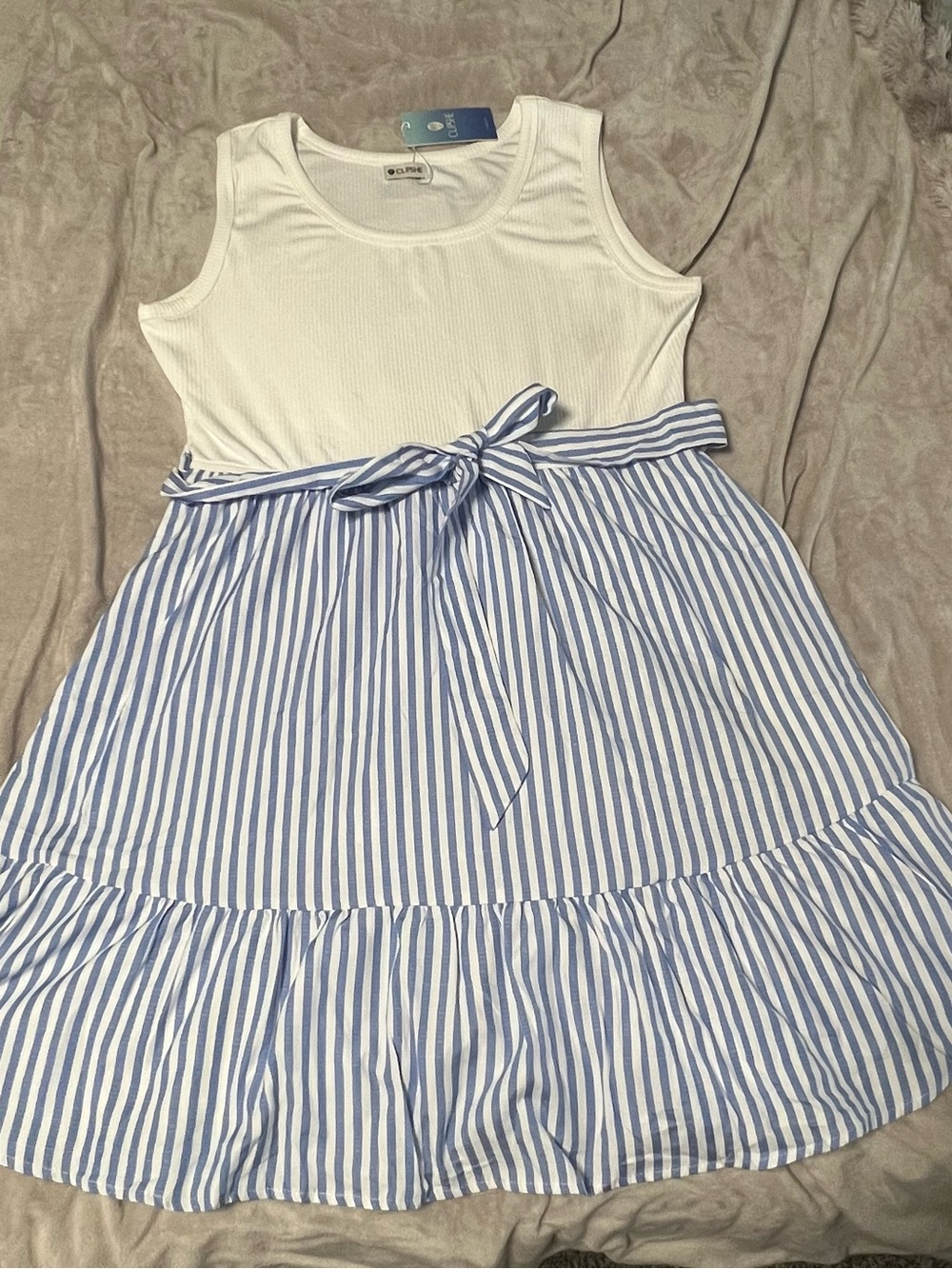 Women’s White Tank Top & Blue Stripe Tie-Waist Dress